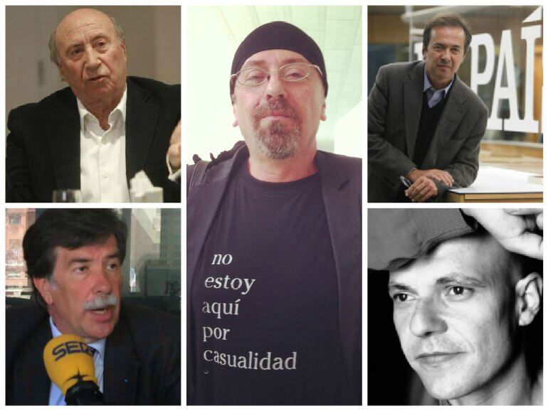 Los escritores Peridis (arriba izda) y Javier Moro (arriba dcha), Carlos Salem (centro), Javier Urra (abajo izda) y César Pérez Gellida.