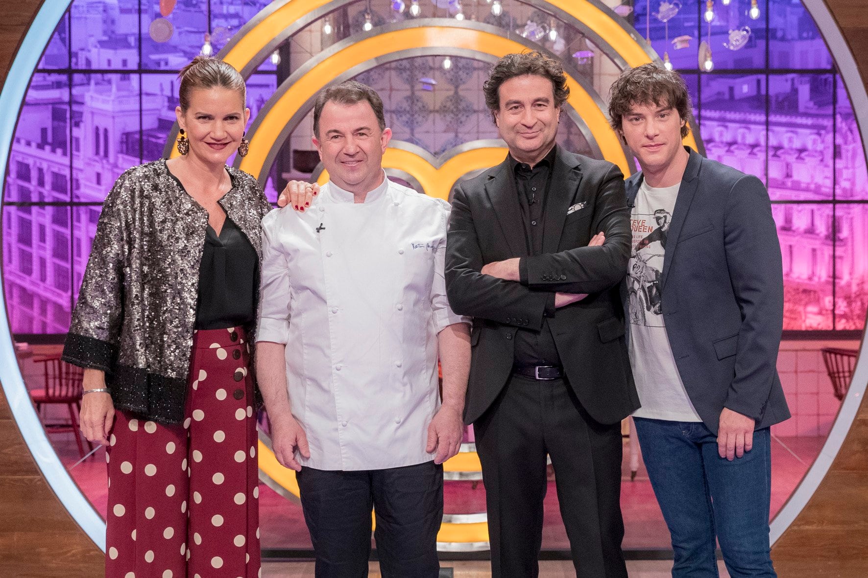 Samantha Vallejo-Nájera, Martín Berasategui, Pepe Rodríguez y Jordi Cruz en una grabación de &#039;Masterchef&#039;