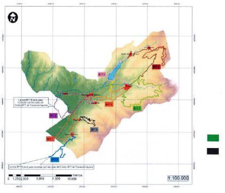 Mapa señalizando las rutas por el Valle del Ambroz