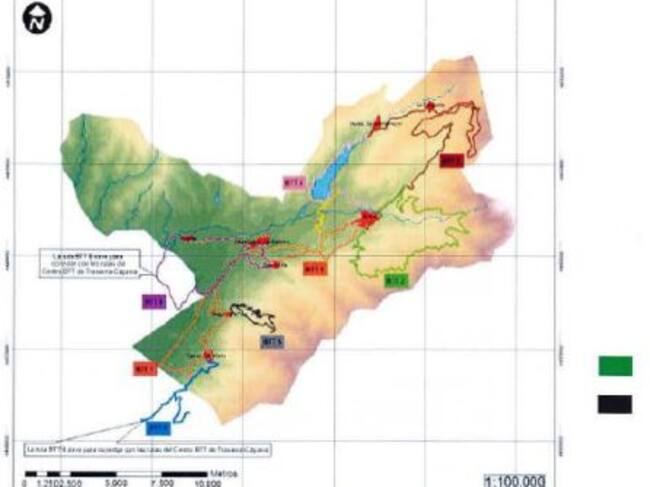 Mapa señalizando las rutas por el Valle del Ambroz