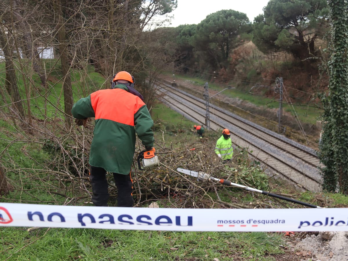 Adif tala arbres al punt amb risc de despreniment de Caldes per evitar que caiguin a la via