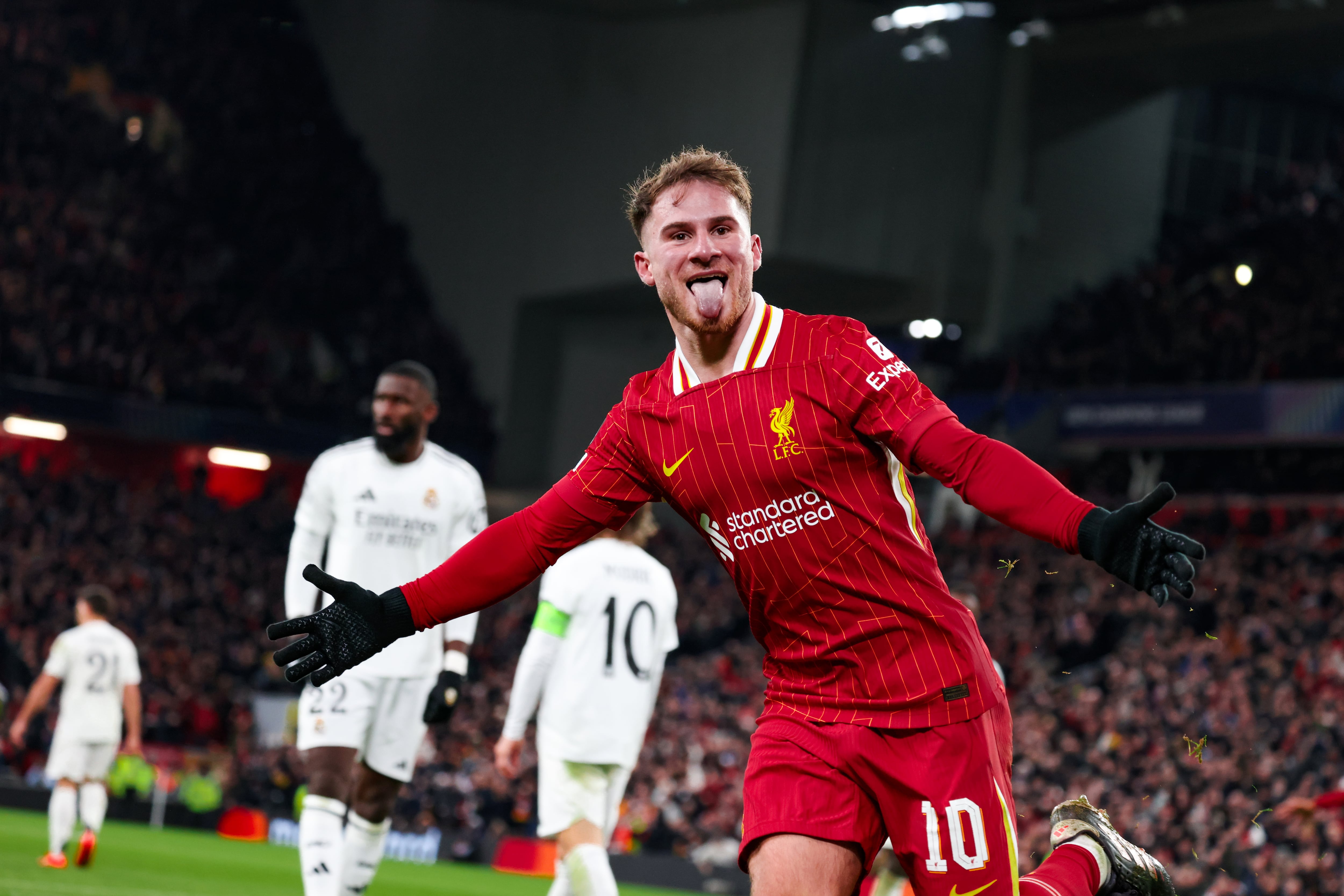 Alexis Mac Allister celebra el gol ante el Real Madrid durante el encuentro de UEFA Champions League 2024/25