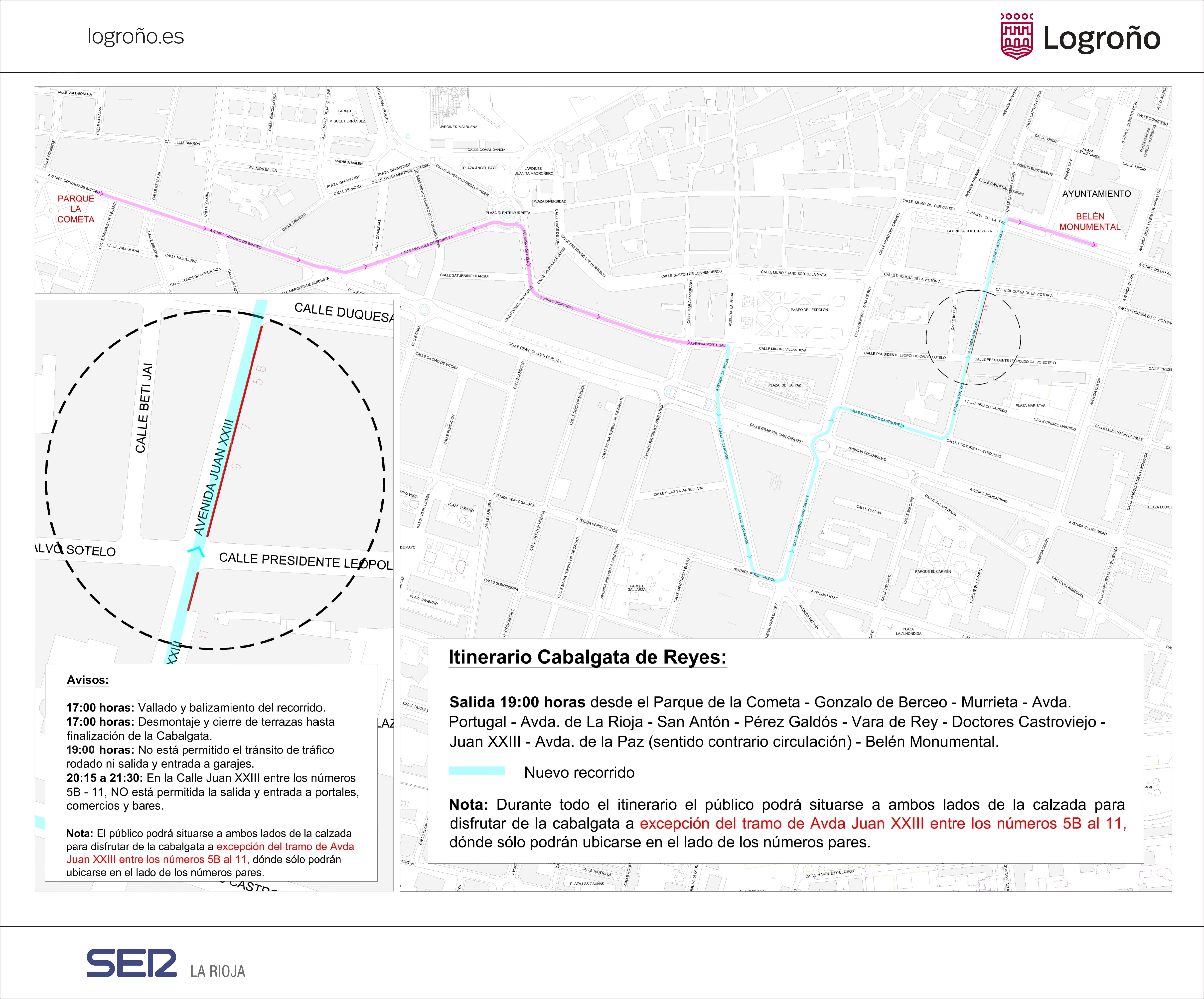 Plano del recorrido de la Cabalgata de los Reyes Magos en Logroño