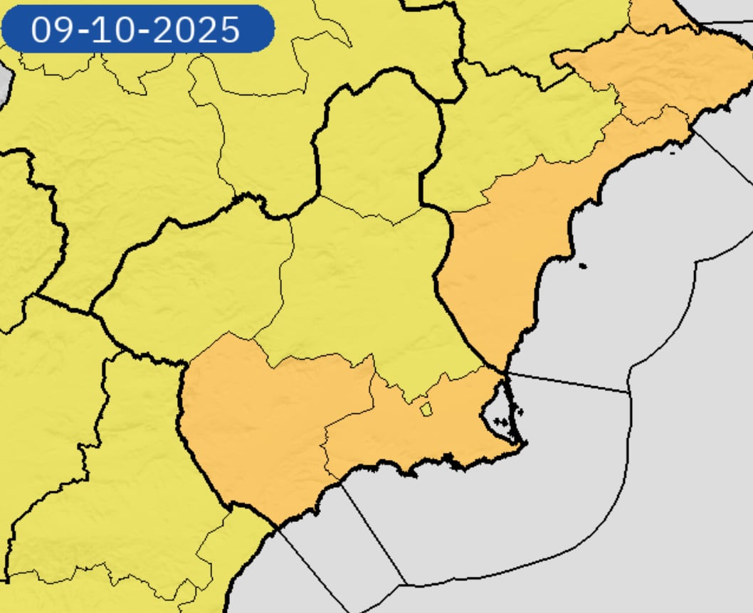 Aviso naranja y amarillo por lluvias en la Región de Murcia