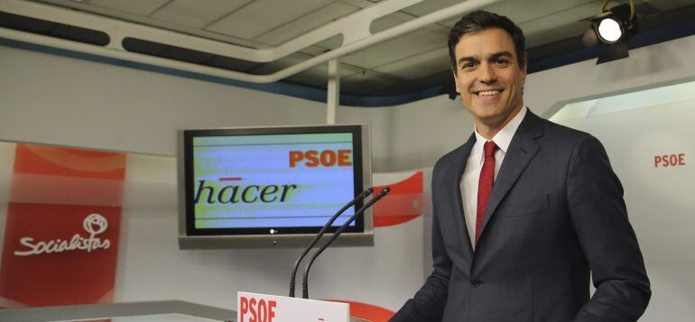 El líder del PSOE, Pedro Sánchez, durante la rueda de prensa que ha ofrecido para hacer balance del año.