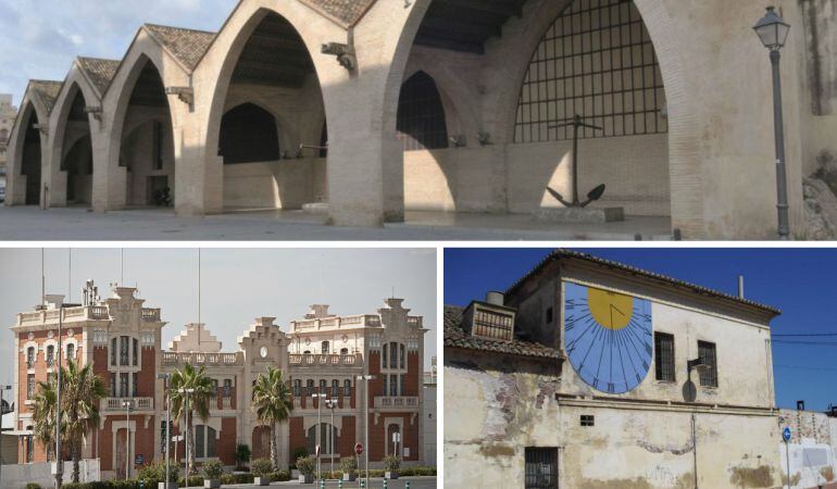 Las Atarazanas (parte superior), el Varadero (a la izquierda), y la Casa del Bous (a la derecha), las tres sedes que acogerán el Museo de la Mar