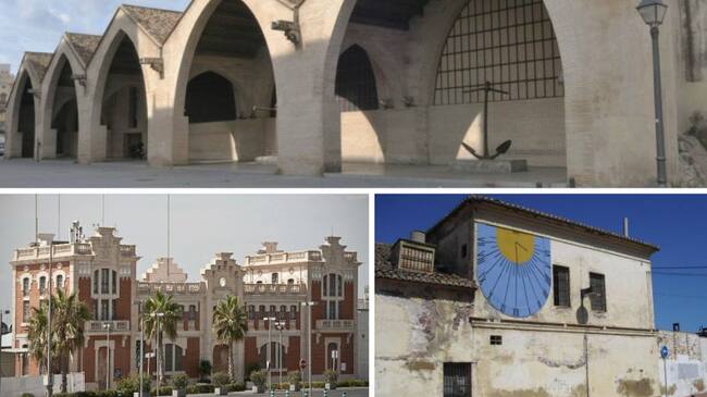 Las Atarazanas (parte superior), el Varadero (a la izquierda), y la Casa del Bous (a la derecha), las tres sedes que acogerán el Museo de la Mar