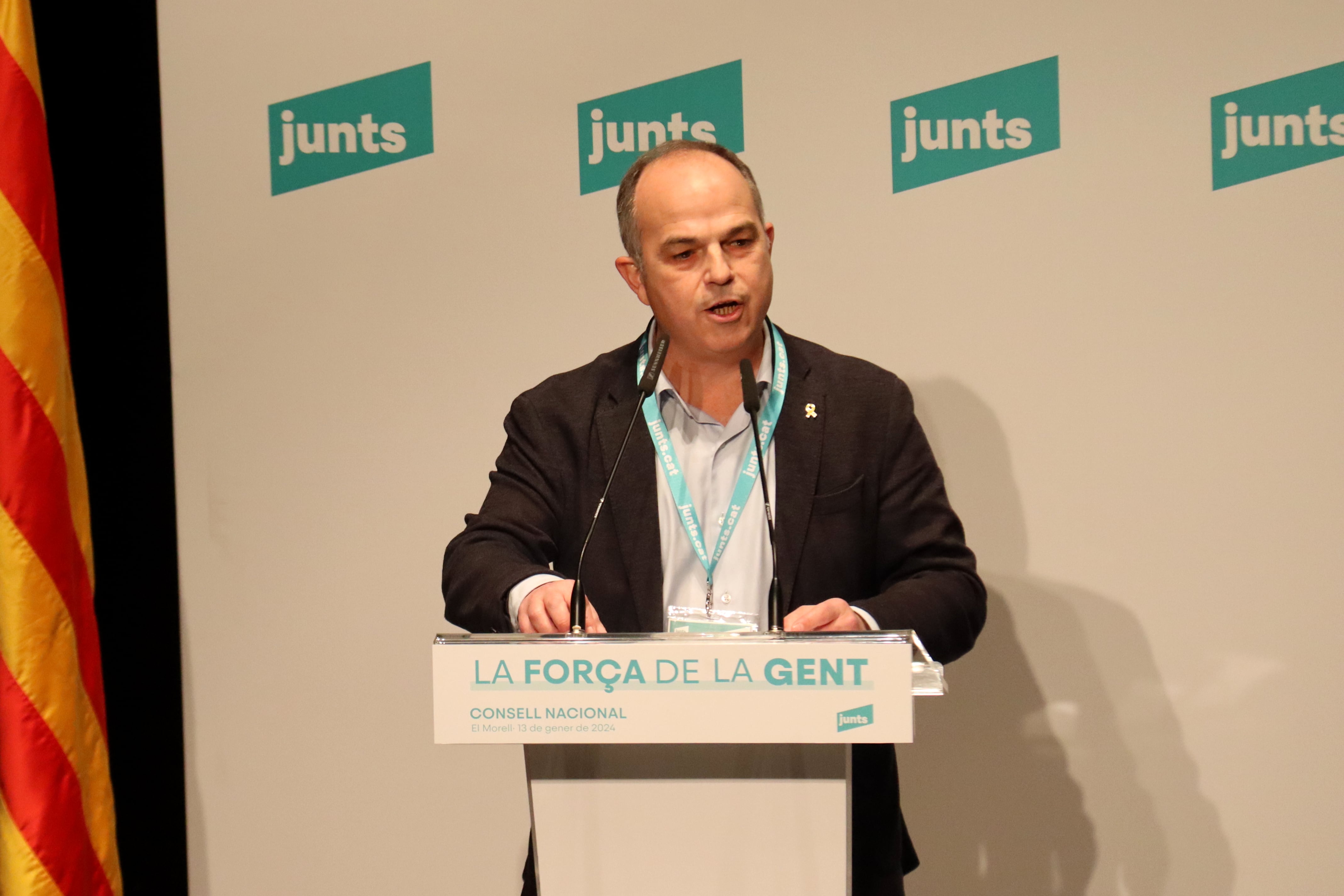 El secretari general de JxCat, Jordi Turull, durant la seva intervenció en la reunió del Consell Nacional del partit.