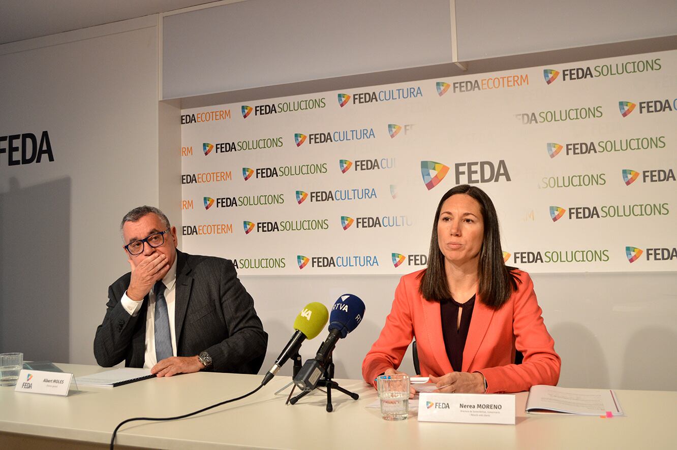 El director general i la directora de Sostenibilitat, Comunicació i Relació amb els Clients de FEDA, Albert Moles i Nerea Moreno