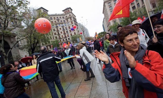 Manifestación convocada por los principales sindicatos catalanes, CCOO y UGT.