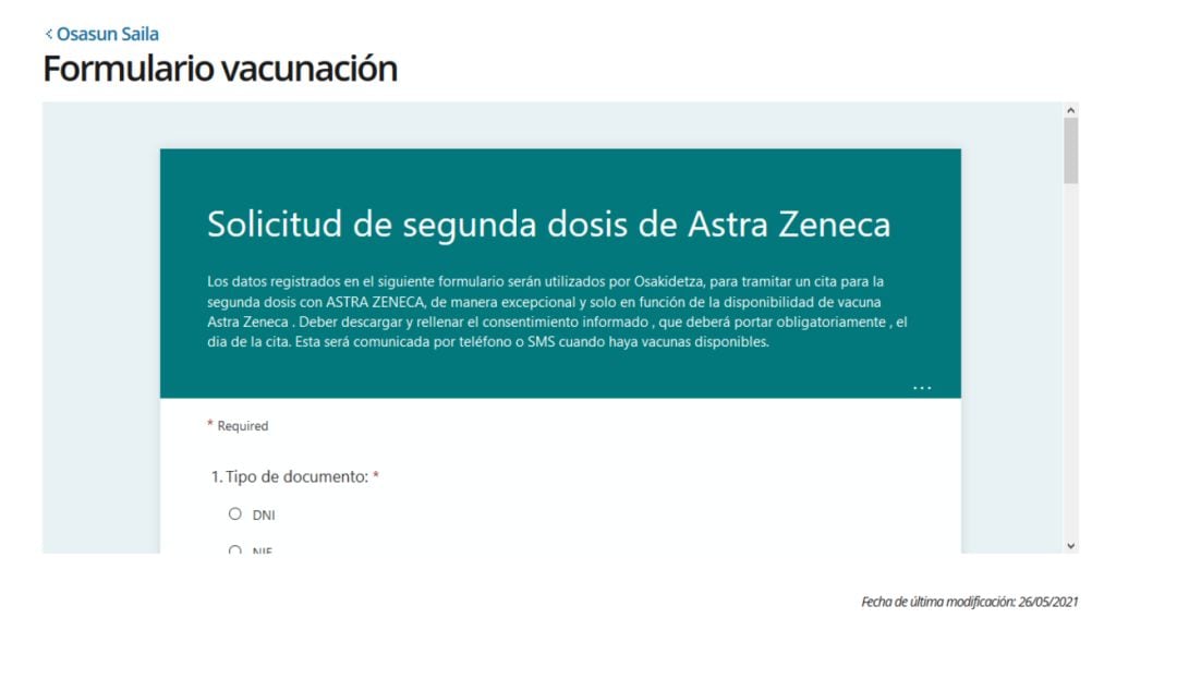 Consentimiento informado para recibir la segunda dosis de AstraZeneca