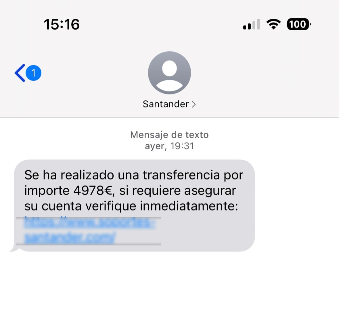 Uno de los mensajes enviados por SMS al teléfono móvil