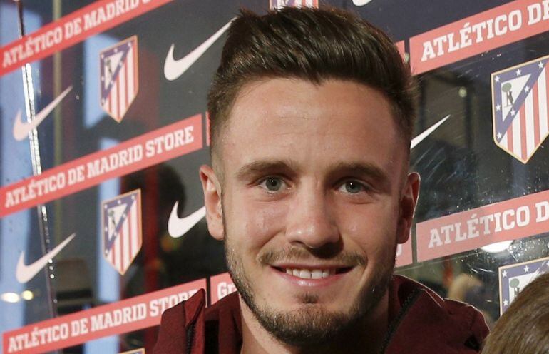 Saúl Ñíguez, durante el acto en Gran Vía.