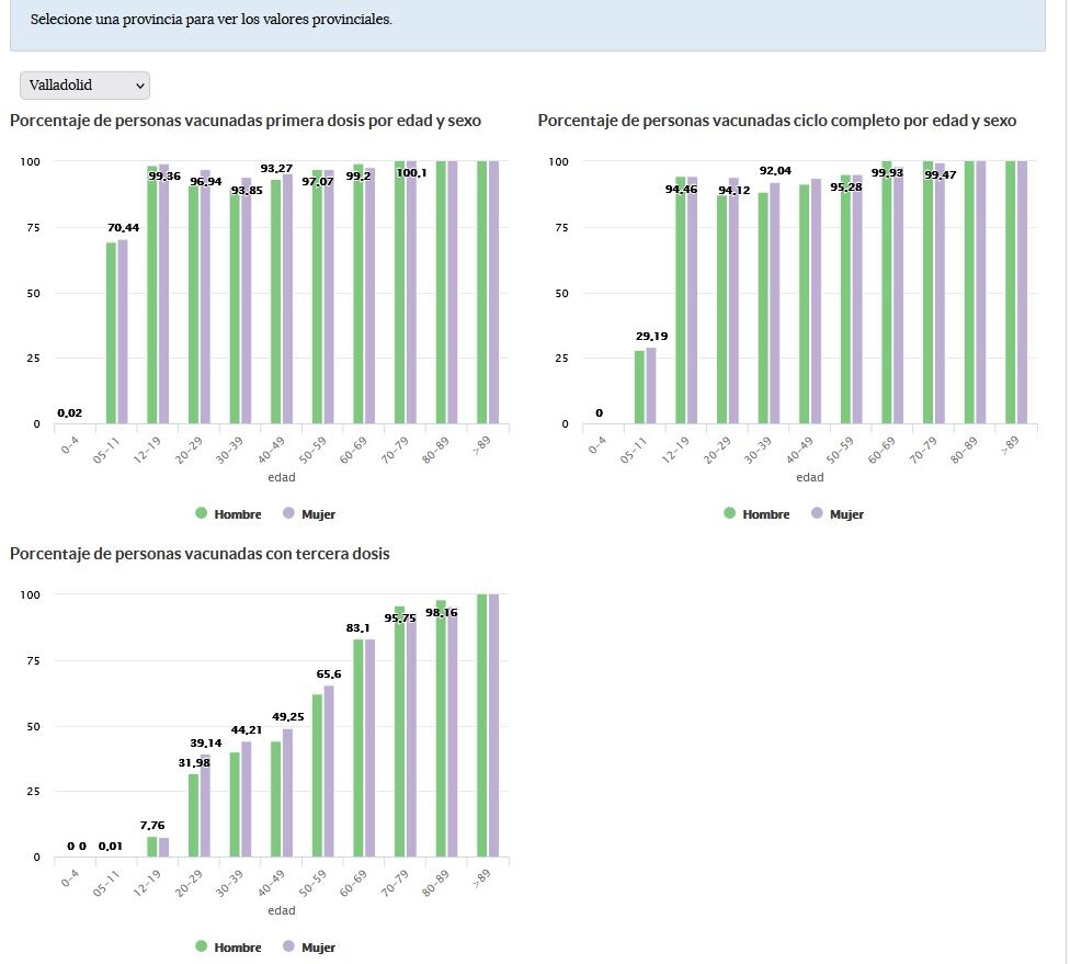 Porcentaje de cobertura de vacunación en la provincia de Valladolid