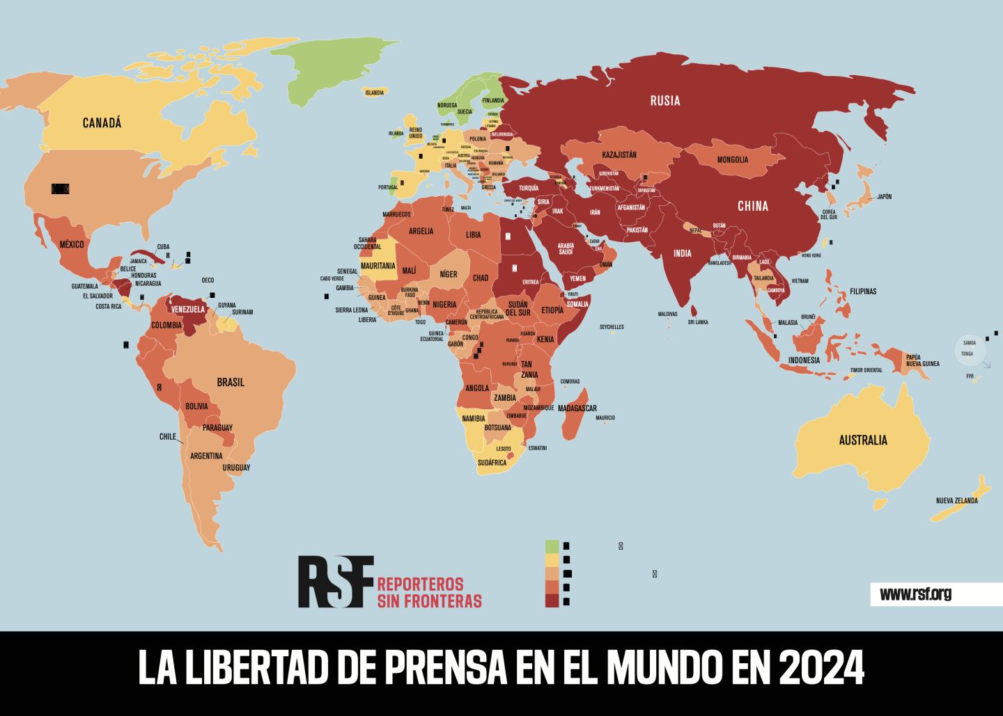 Mapa de llibertat de premsa al món el 2024 de RSF