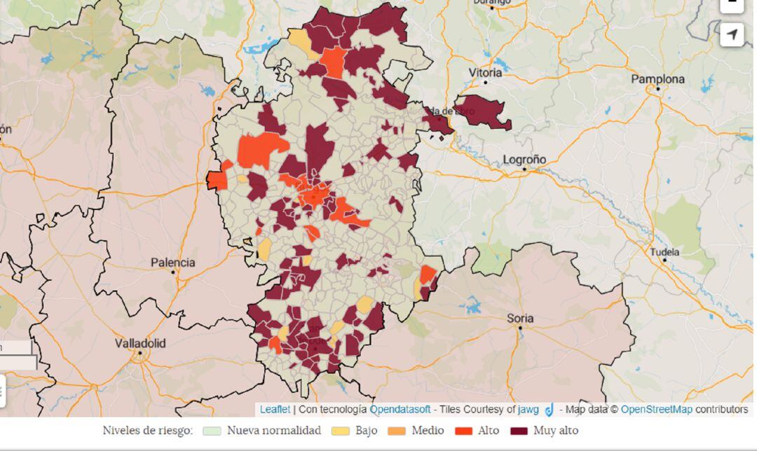 Uno de los mapas que indica la indicencia del coronavirus por municipios