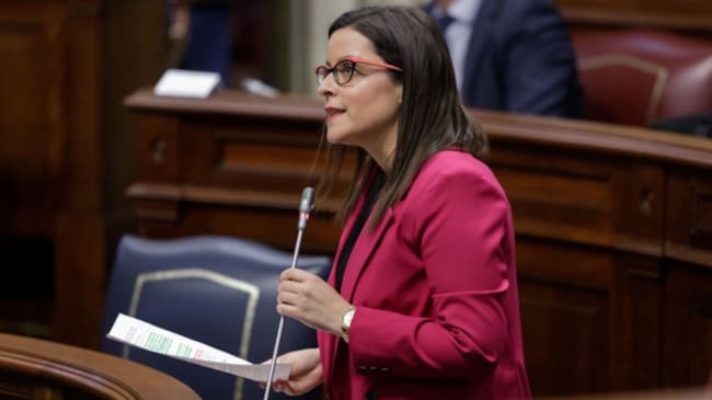 La consejera de Turismo del Gobierno de Canarias, Yaiza Castilla, interviene ante el Pleno del Parlamento