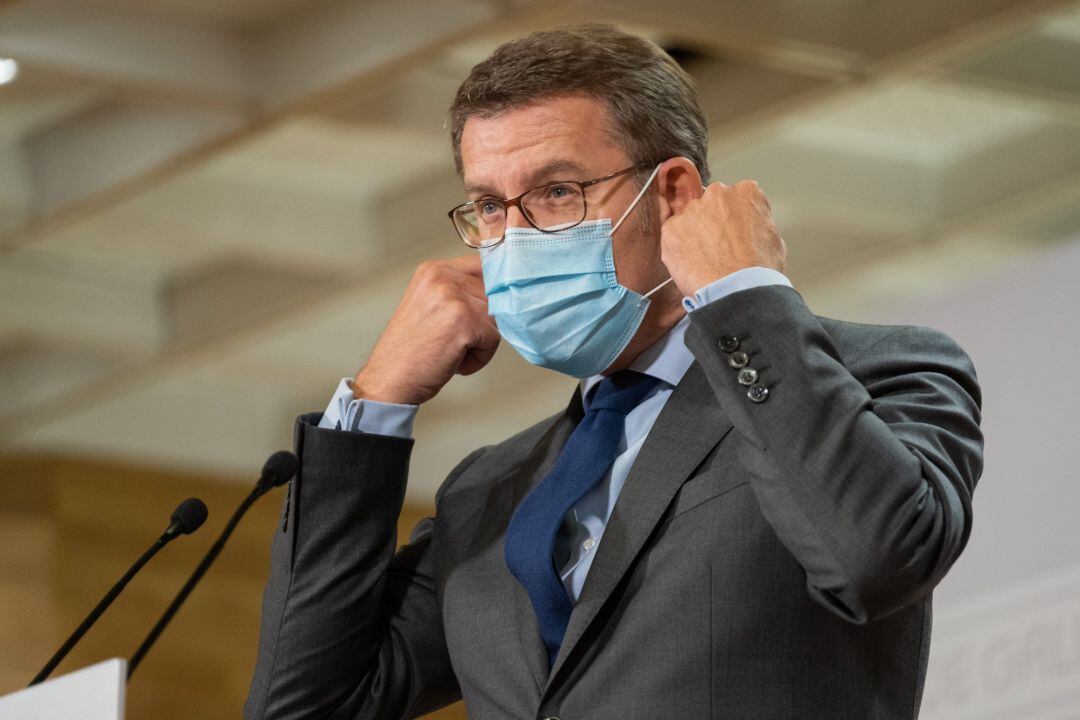 El presidente de la Xunta, Alberto Núñez Feijóo, en la rueda de prensa del Consello de la Xunta del 1 de octubre.