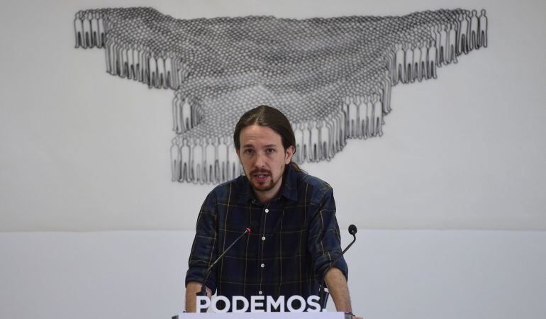 Pablo Iglesias durante una rueda de prensa en Madrid.