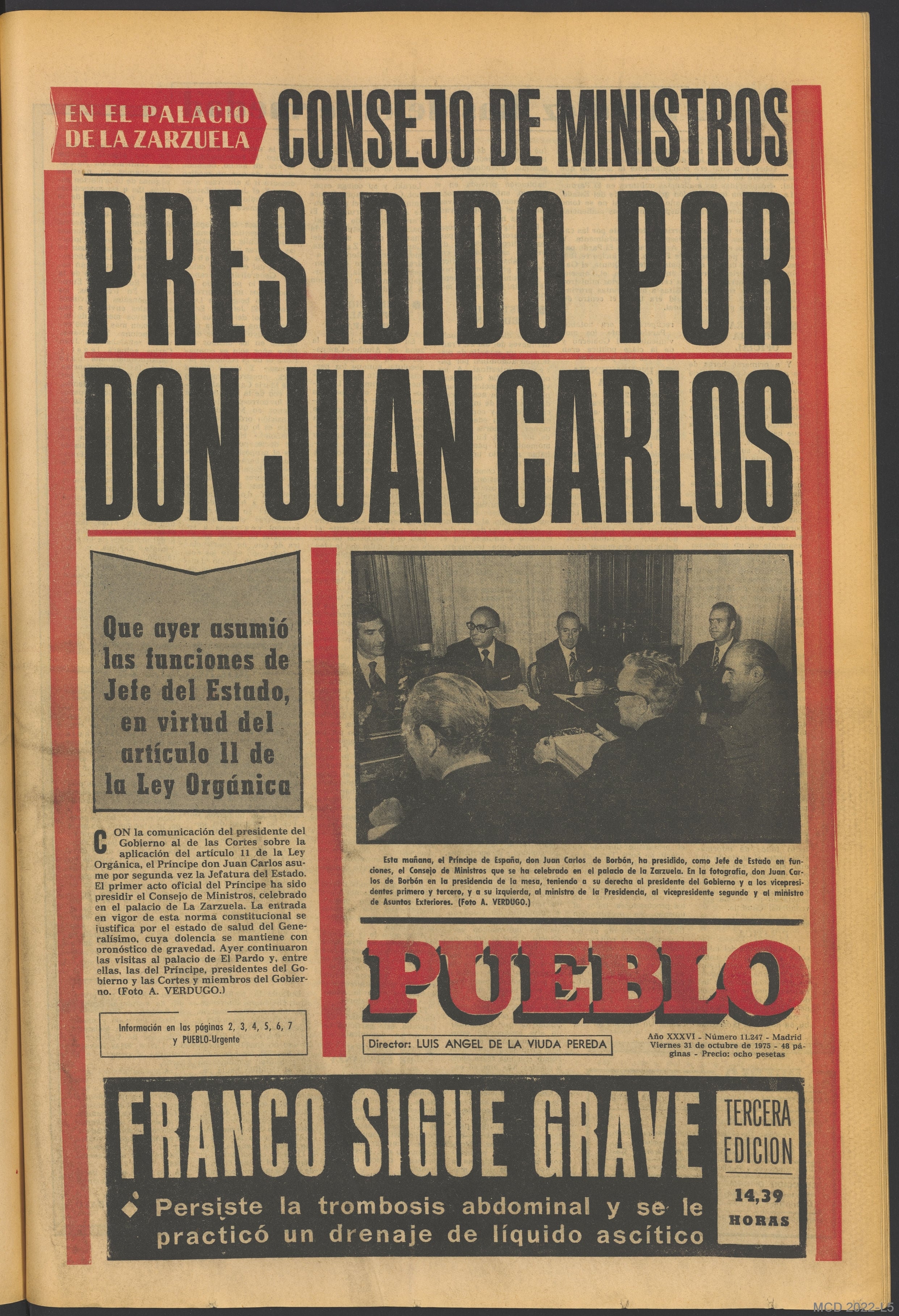 Portada del diario Pueblo del 31 de octubre de 1975
