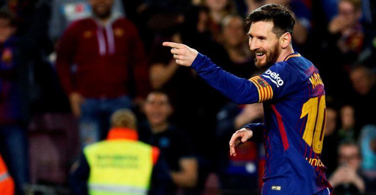 Messi celebra uno de sus goles ante el Leganés