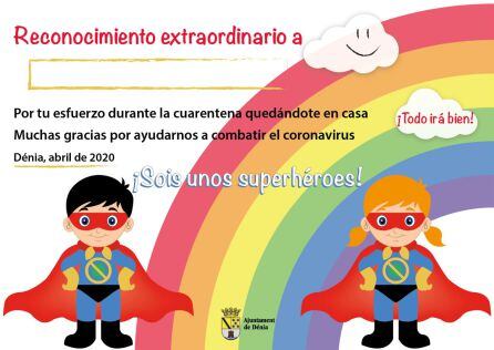 Diploma de reconocimiento como superhéroes, en color.