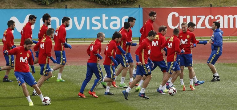 La selección española, durante un entrenamiento en la Ciudad del Fútbol