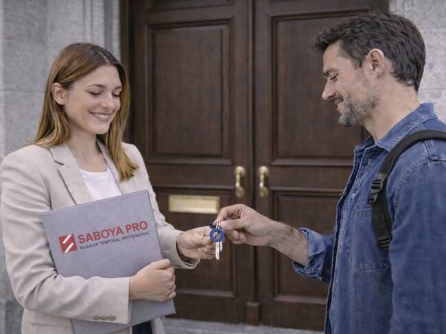Un hombre entrega las llaves de su vivienda para que se alquile a profesionales.