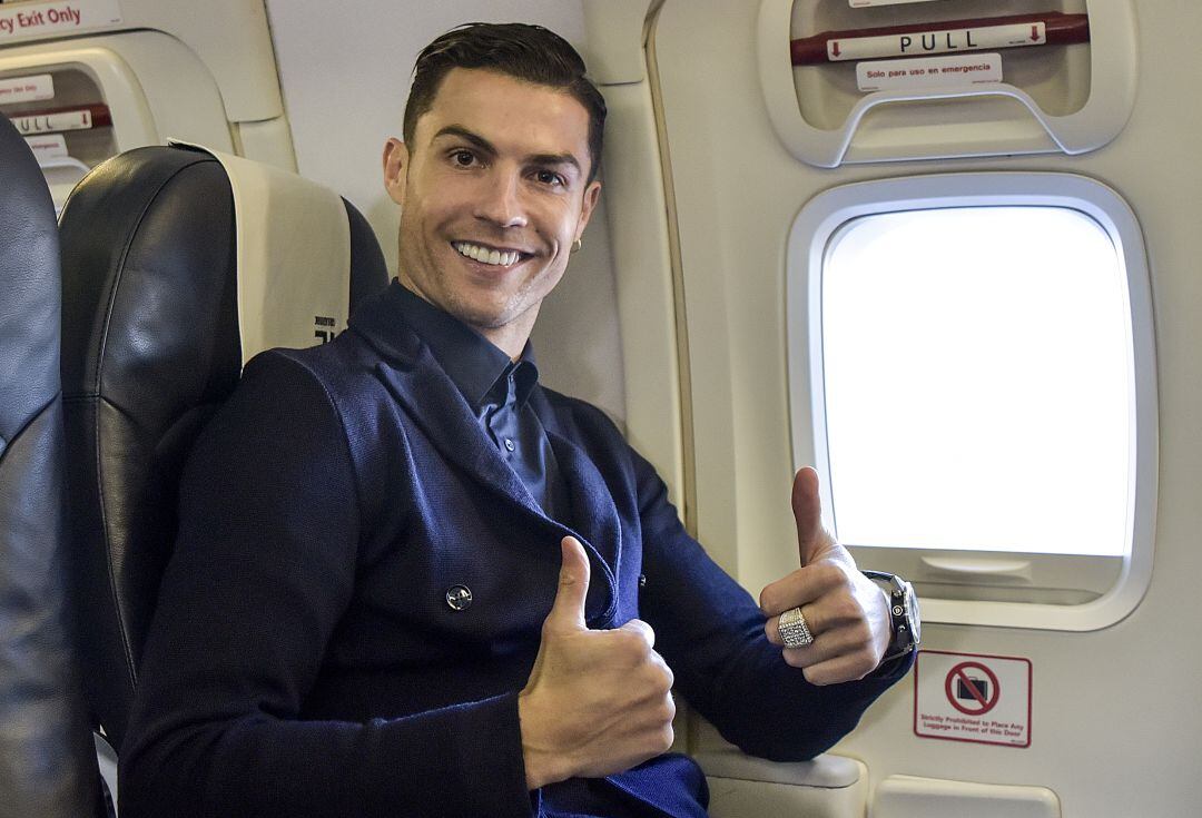 Cristiano Ronaldo en uno de sus viajes con la Juventus