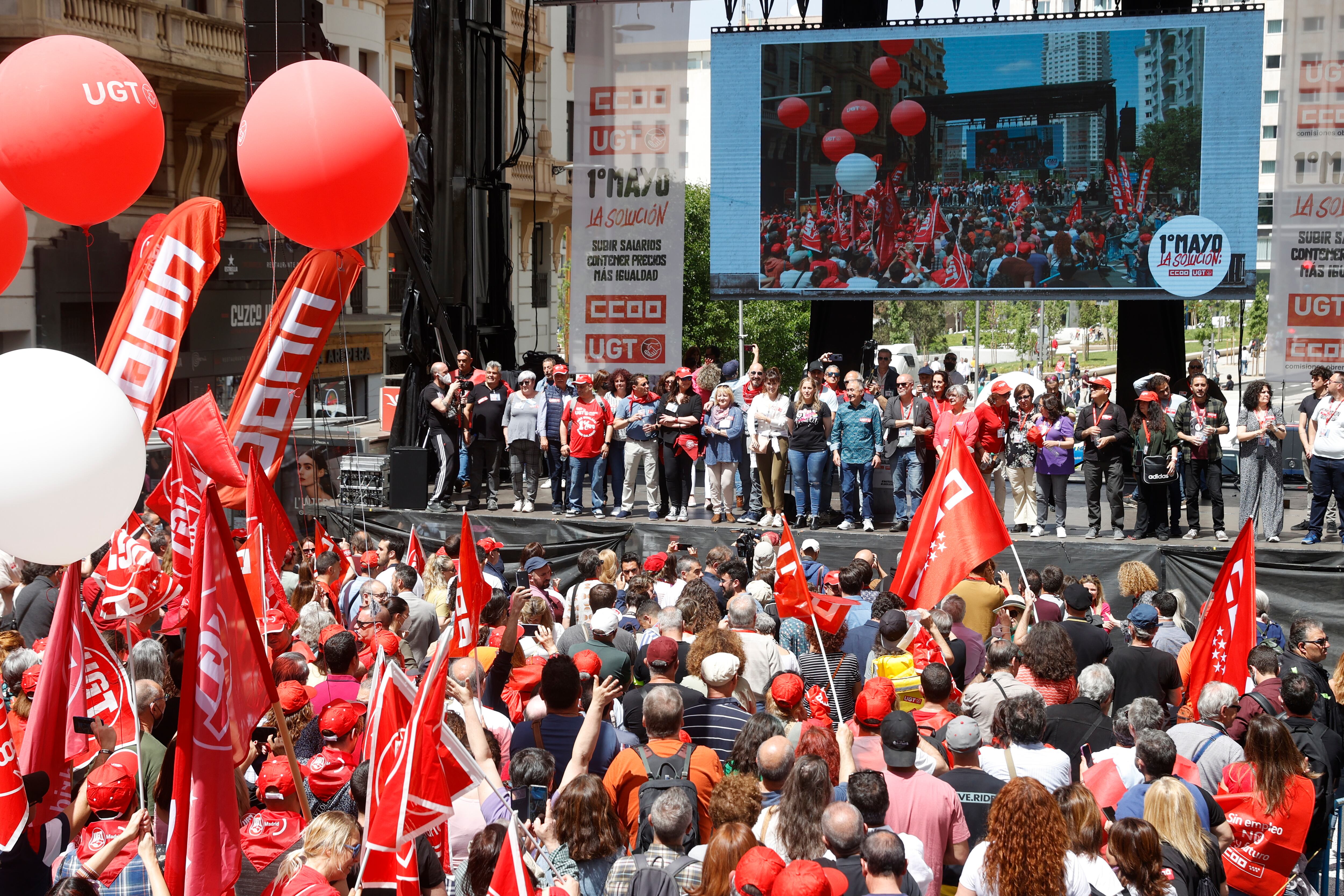 Final de la manifestación del 1º de Mayo celebrada este domingo en Madrid.