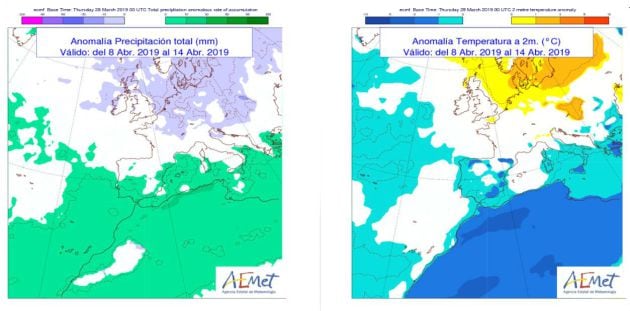 Tendencia general de temperaturas y lluvias para la semana del 8 al 15 de abril.