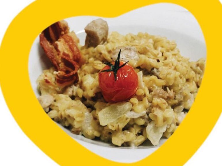 Risotto de trigo con mollejas y boletus