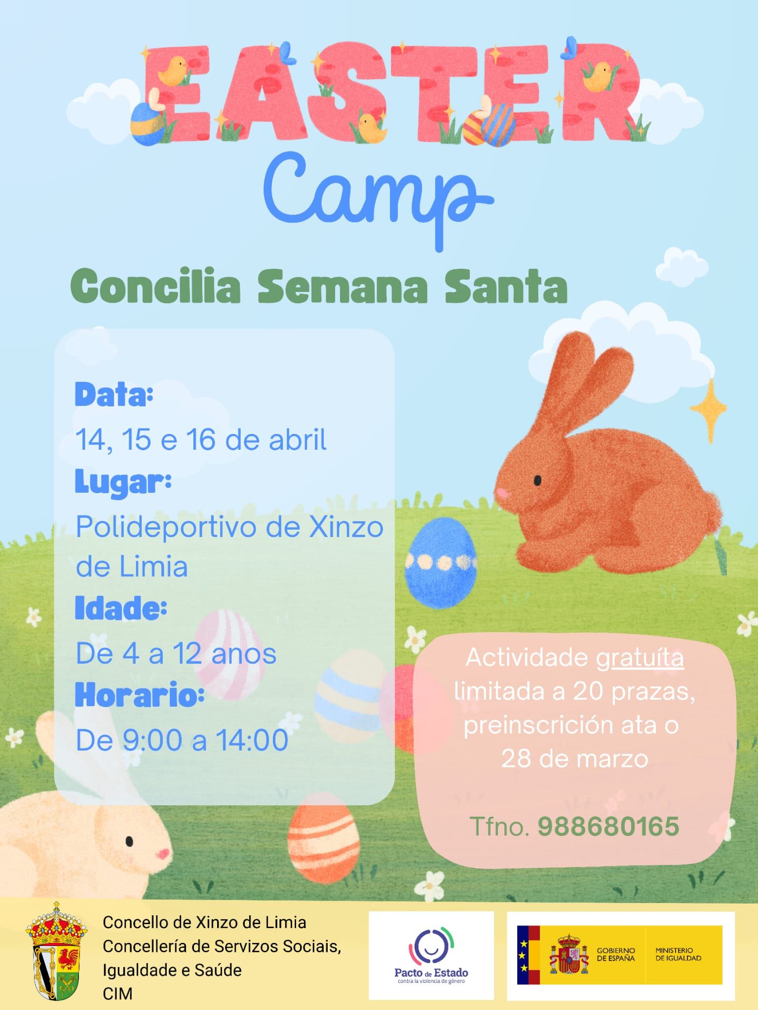 Cartel do Easter Camp de Semana Santa os días 14, 15 e 16 de abril en Xinzo