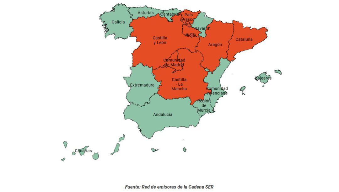 Mapa de las UCI en España.