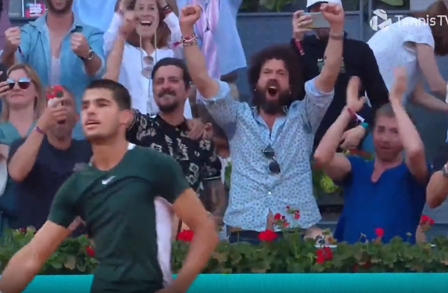 El presentador Pablo Motos durante la semifinal del Mutua Madrid Open entre Alcaraz y Djokovic.