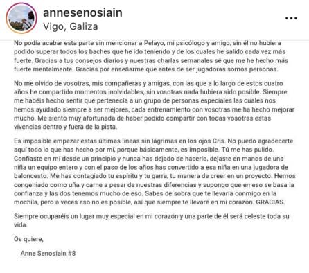 Anne Senosiain se despide del Celta