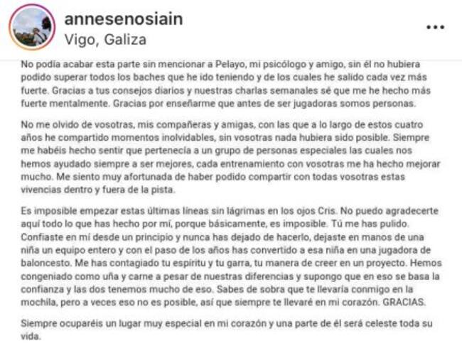 Anne Senosiain se despide del Celta
