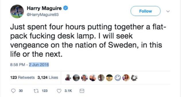 Harry Maguire quedó muy dolido con la nación sueca después de tener que montar una lámpara de Ikea