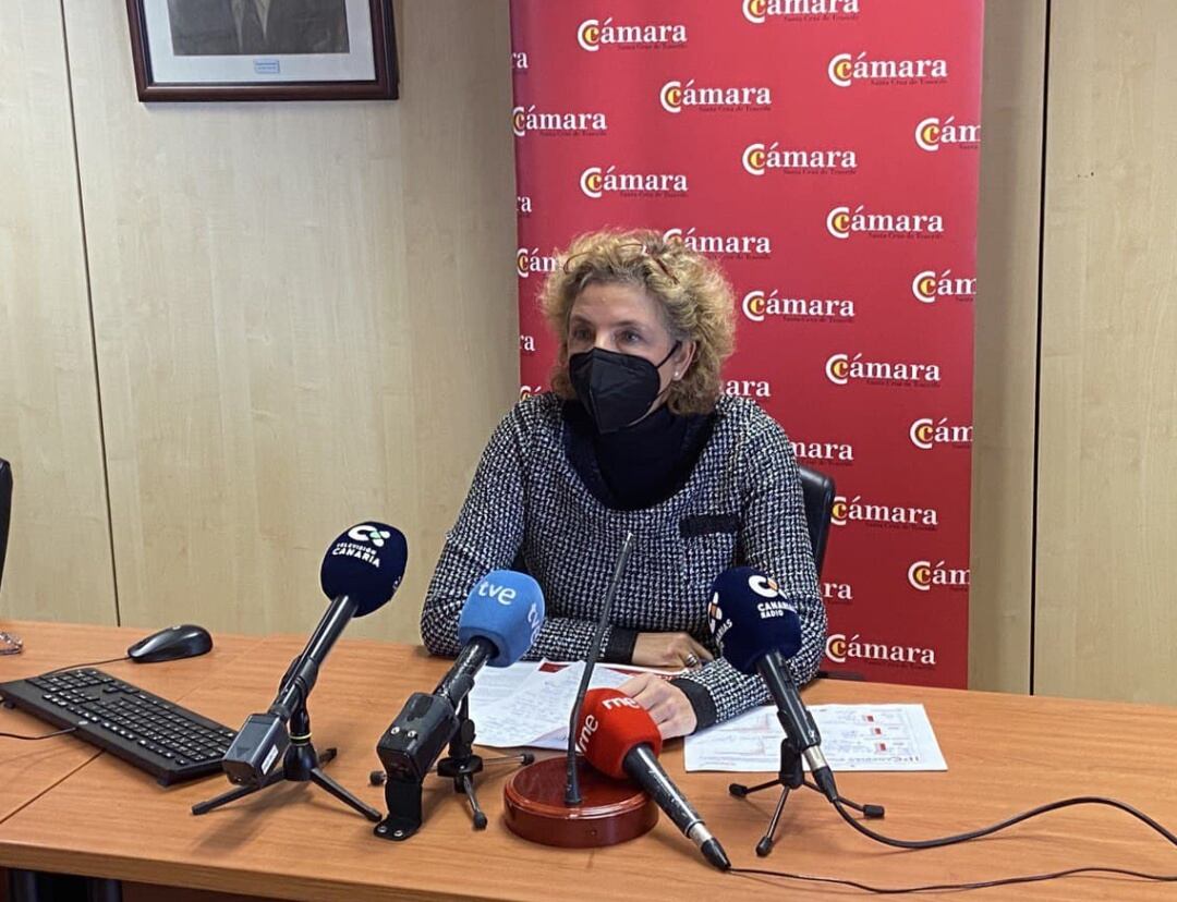 Lola Pérez, directora de la Cámara de Comercio de Santa Cruz de Tenerife, durante la rueda de prensa para la presentación de los índices de confianza empresarial