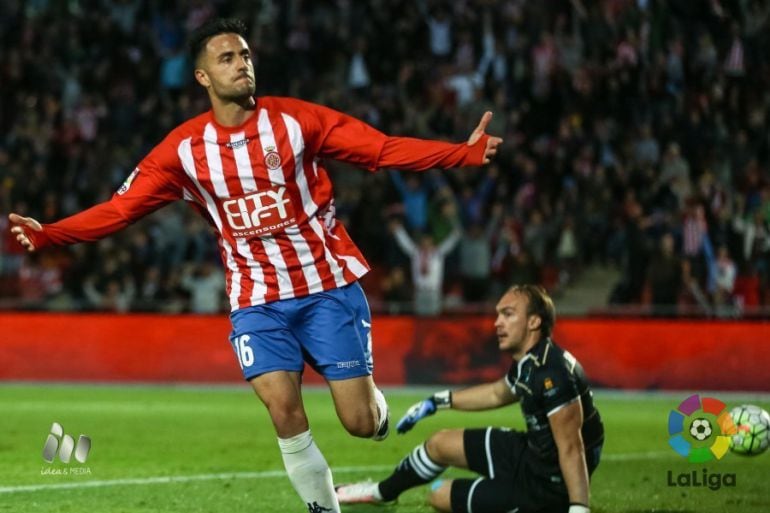 Cristian Herrera (Girona) tras el gol al Alcorcón