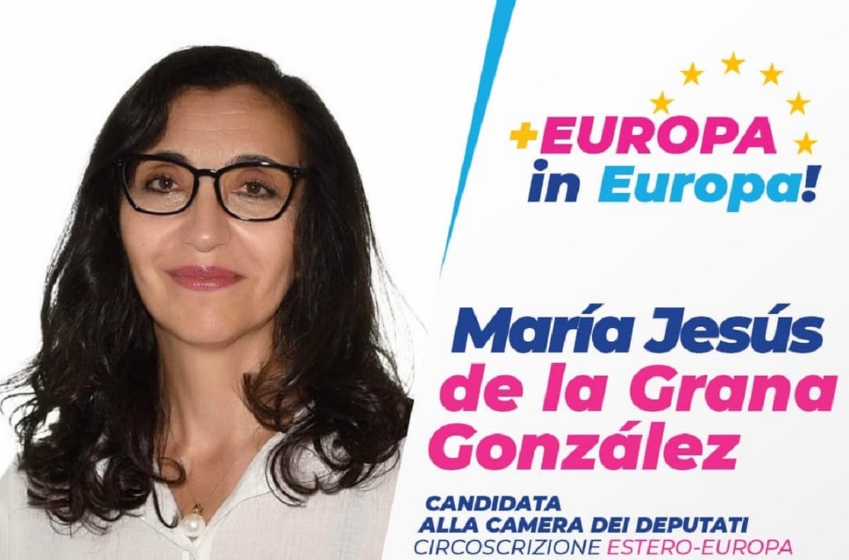 Cartel de la candidatura + Europa en la que se integra María Jesús de la Grana