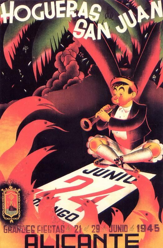 Cartel oficial de Hogueras de San Juan de Alicante, de 1945