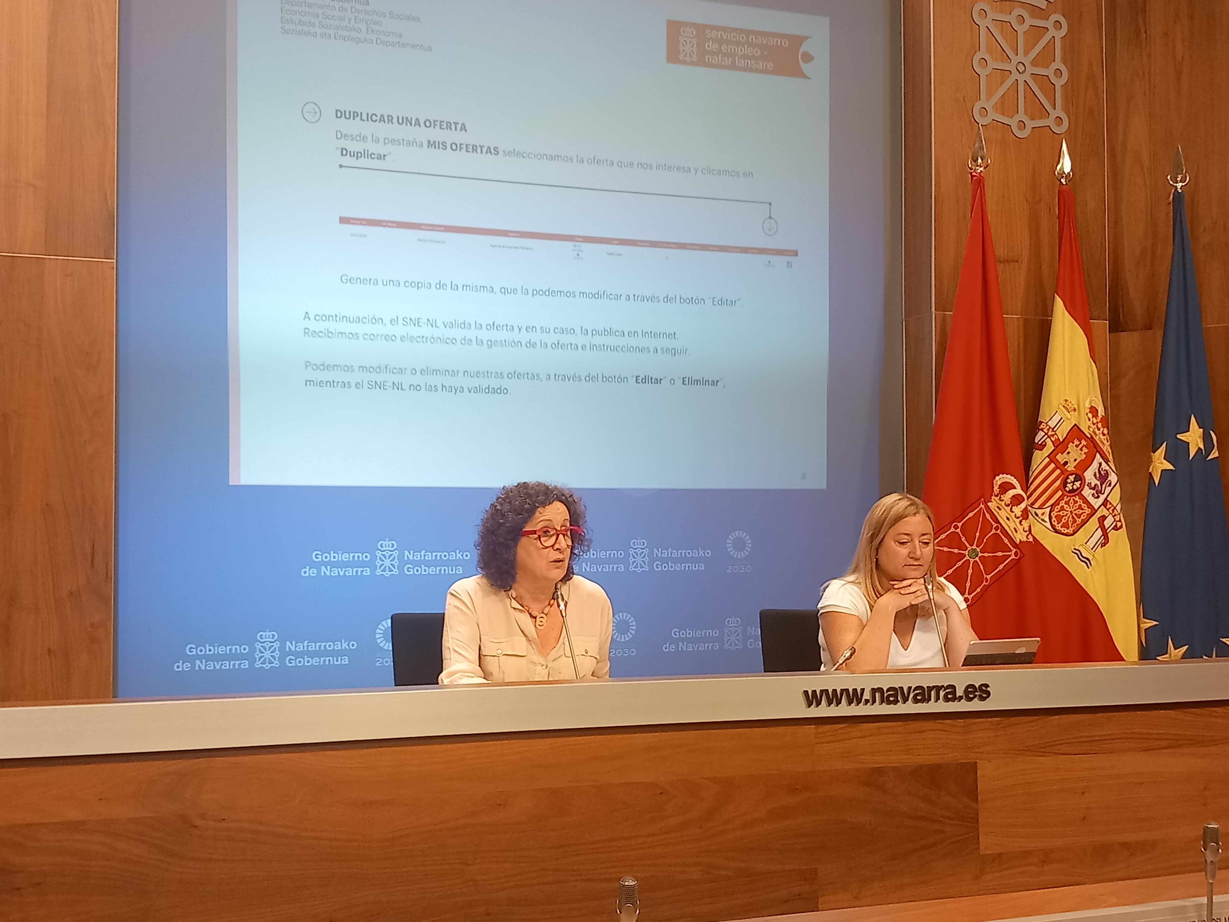 Carmen Maeztu y Miriam Martón presentan la nueva plataforma del Servicio Navarro de Empleo