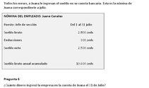 Pregunta sobre nóminas en el informe PISA sobre competencia financiera