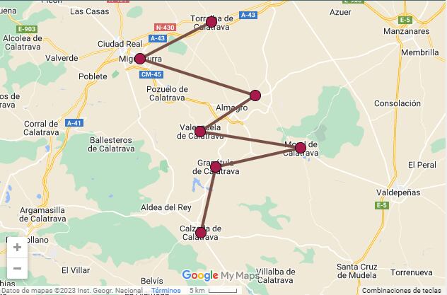 Mapa de la Ruta de Pasión Calatrava