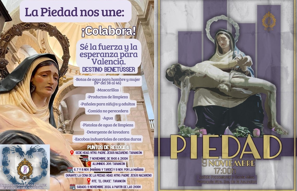 Carteles de la procesión de la Piedad y de la recogida solidaria para los damnificados de la DANA