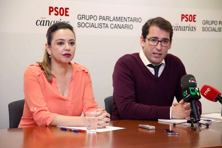 La presidenta y el portavoz del grupo parlamentario socialista en el Parlamento de Canarias, Dolores Corujo e Iñaki Lavandera, respectivamente.
