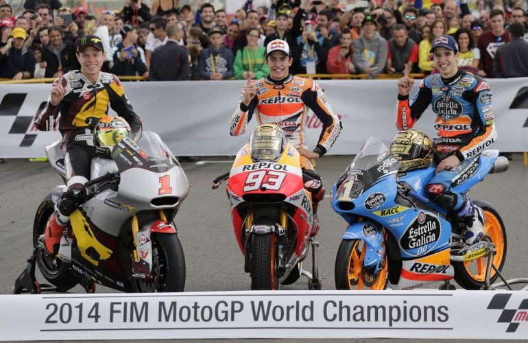 Tito Rabat, Marc Márquez y Álex Márquez, campeones del mundo 