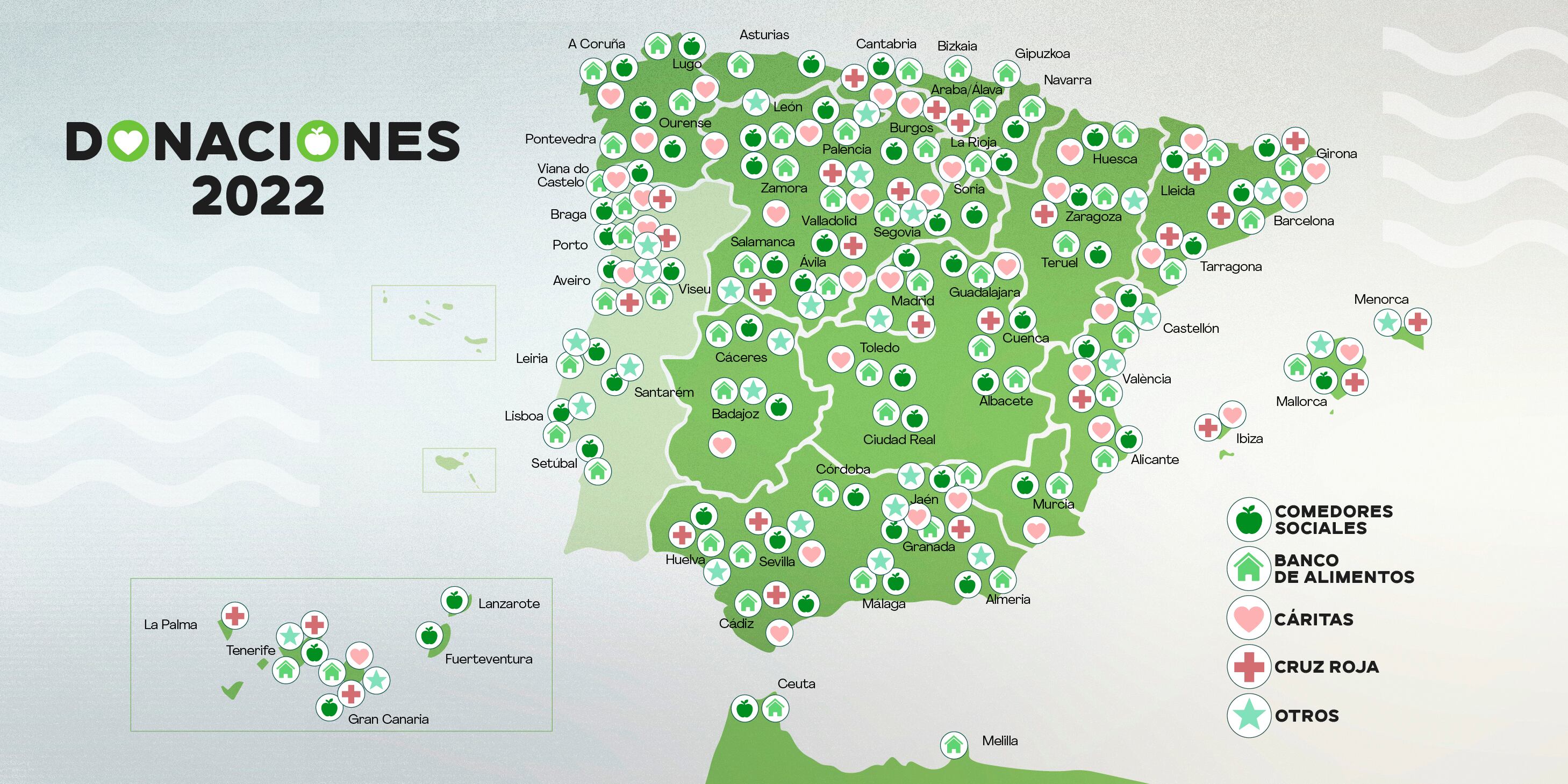 Mapa de donaciones de alimentos en 2022