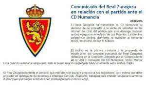 Comunicado del Real Zaragoza.